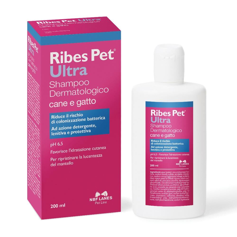 n.b.f. lanes srl ribes pet ultra shampoo dermatologico per cani e gatti 200ml - cura della pelle e del mantello per animali domestici