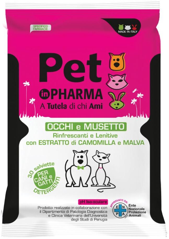 diva international srl pet in pharma salviette occhi musetto 30 pezzi - pulizia delicata per animali domestici