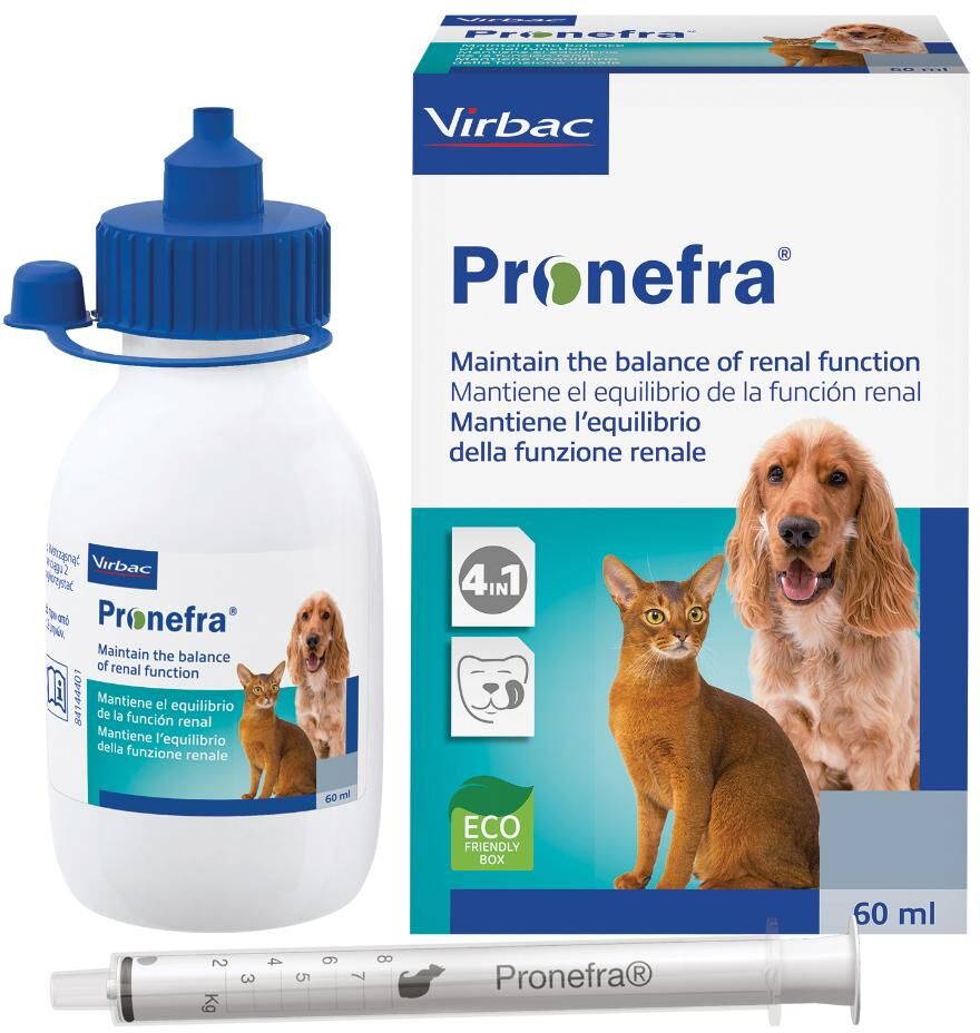 virbac srl pronefra mangime complementare per cani e gatti - supporto per la funzionalità renale - 60ml