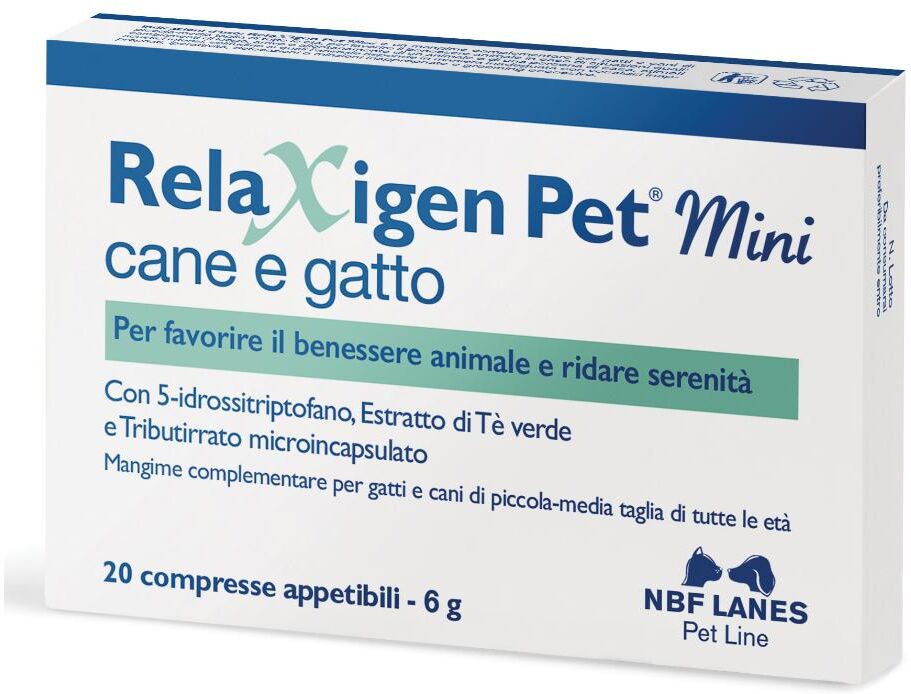 n.b.f. lanes srl relaxigen pet mini integratore rilassante per gatti e cani di taglia piccola e media 20 compresse appetibili - riduci lo stress e l'ansia nei tuoi animali domestici