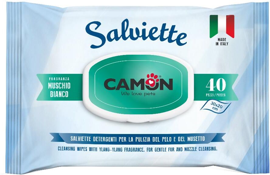 camon spa salviette detergenti per cani e gatti muschio bianco - confezione da 40 pezzi