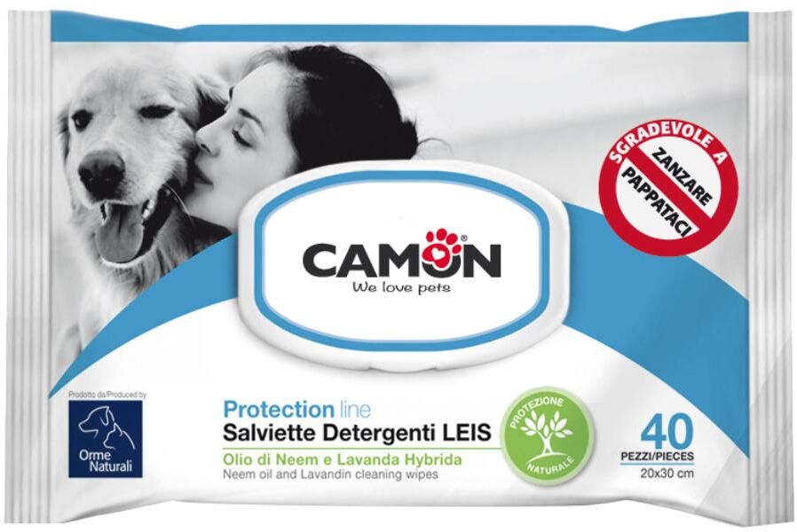 camon spa salviette detergenti per cani e gatti leis - 40 pezzi - pulizia igiene oculare animale domestico