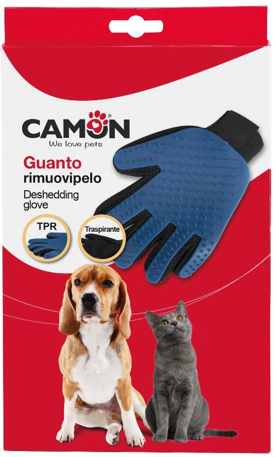 camon spa guanto rimuovipelo a cinque dita per cani e gatti - strumento di toelettatura pet-friendly