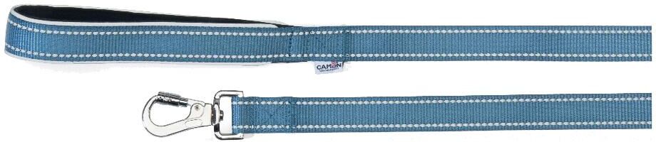 camon spa guinzaglio con maniglia in neoprene e cuciture reflex blu 2x120cm - accessorio per cani resistenti