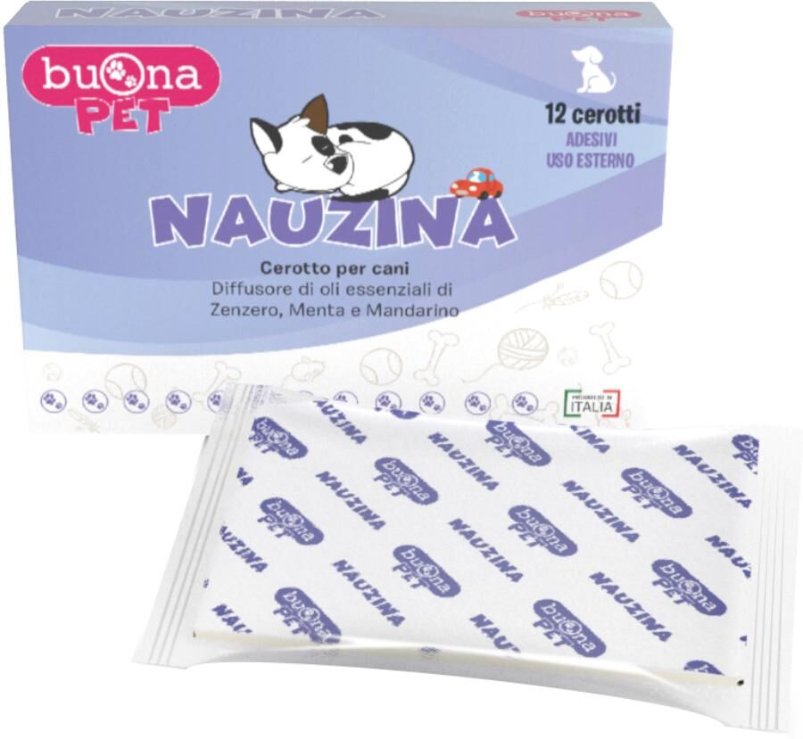 buona spa societa' benefit nauzina 12 cerotti adesivi per cani - diffusore di oli essenziali di zenzero, menta e mandarino - soluzione naturale per il benessere del tuo cane