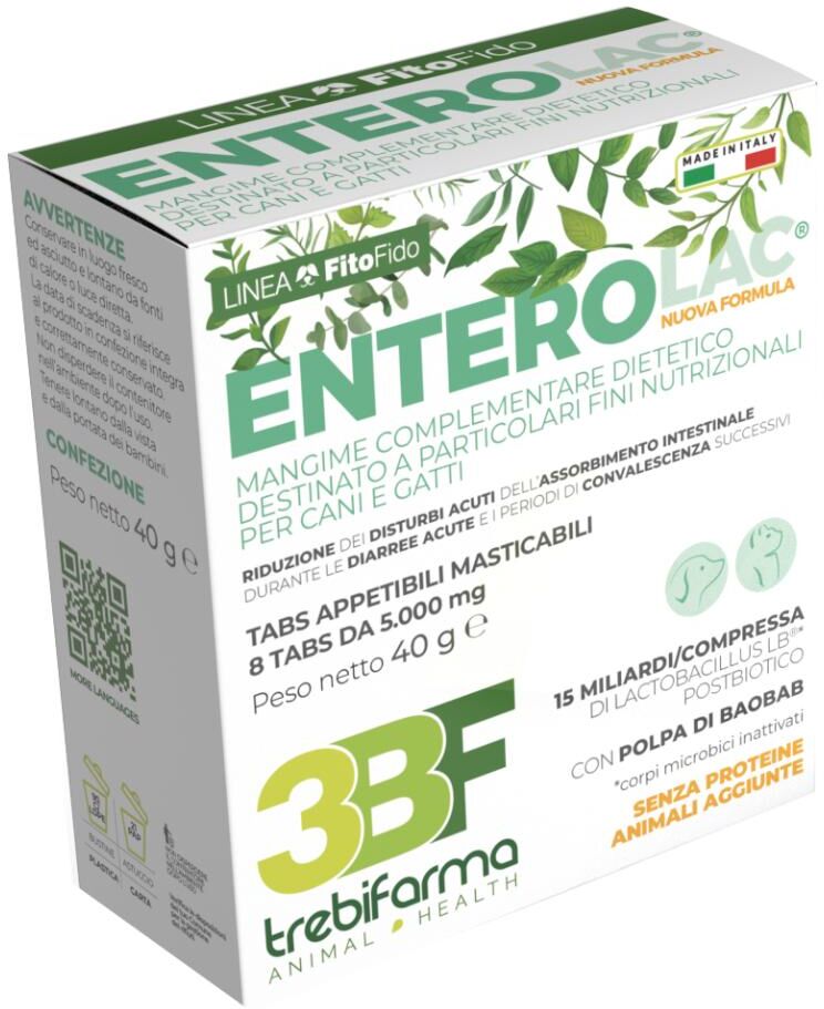 trebifarma srl enterolac mangime complementare per cani e gatti 8 compresse - integrazione digestiva per animali domestici