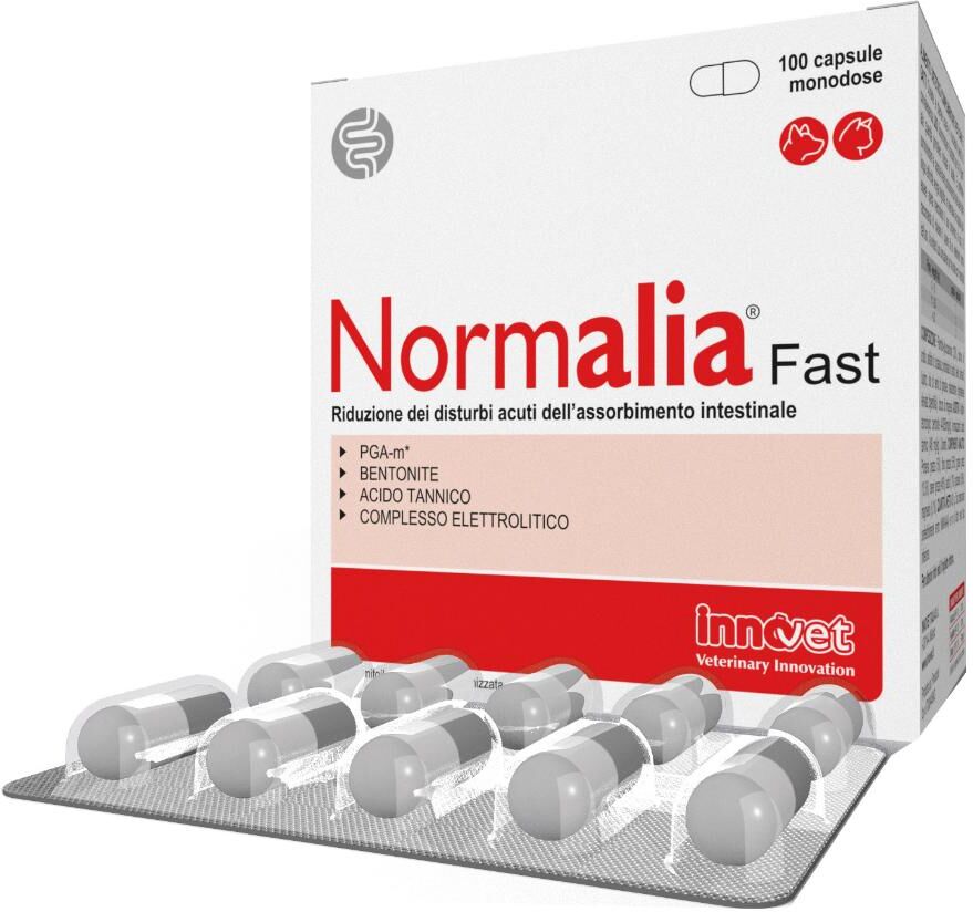 innovet italia srl normalia fast medicinale per l'intestino di cani e gatti 100 capsule monodose - supporto digestivo per animali domestici