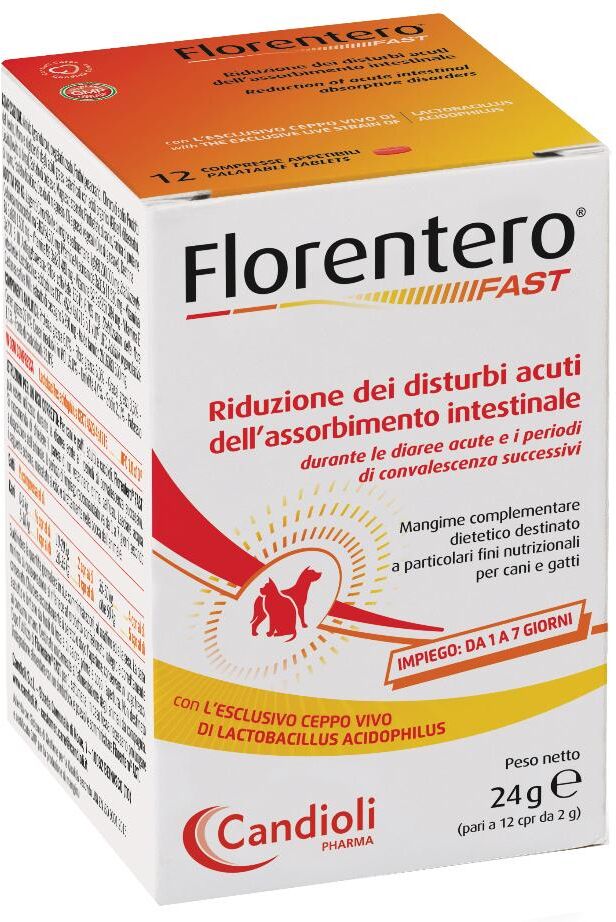 candioli veterinari florentero fast mangime complementare per cani e gatti - 12 compresse appetibili, integratore digestivo per animali