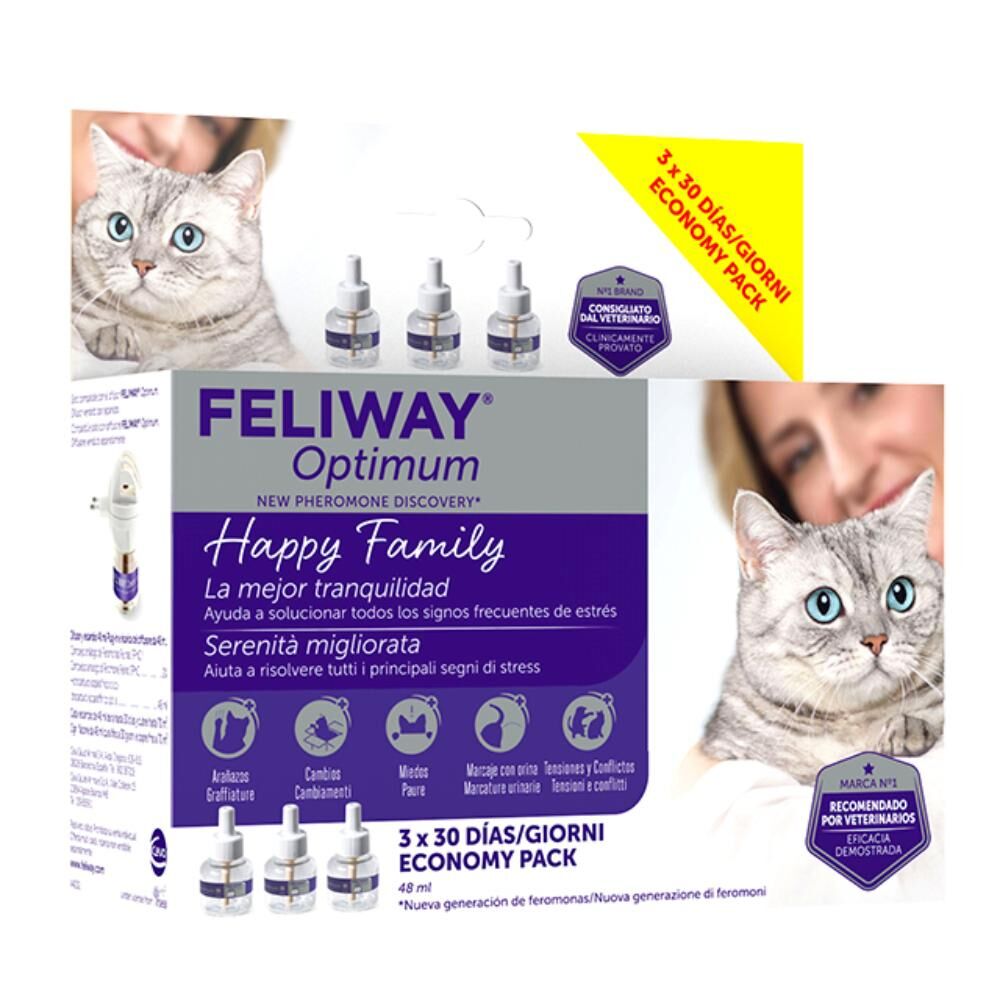 ceva salute animale spa feliway optimum ricarica per gatti 3 pezzi da 48ml - feromone per benessere felino