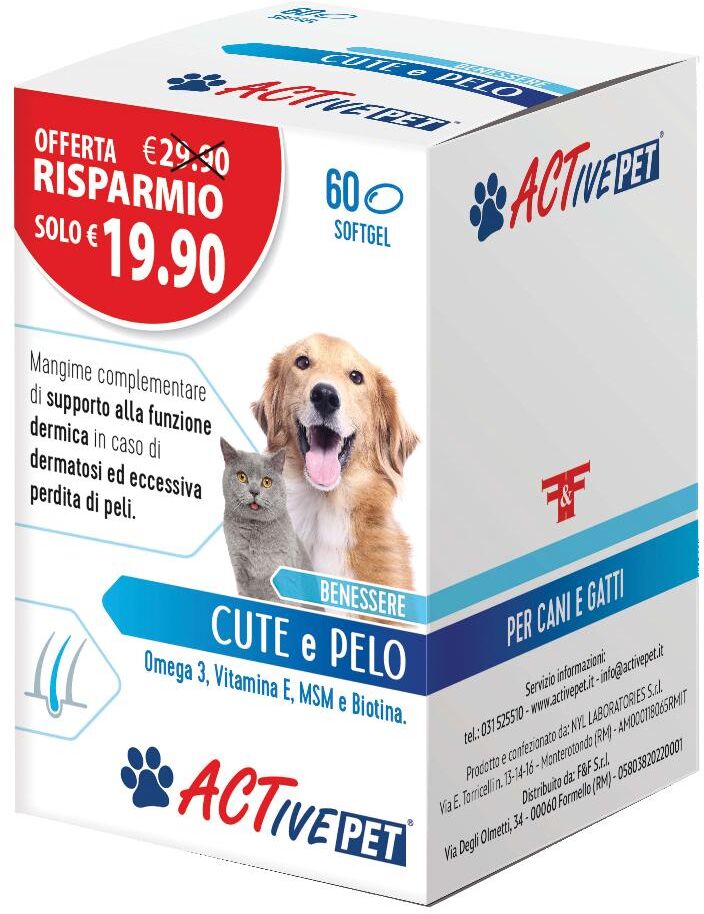 f&f srl active pet cute e pelo 60 perle - trattamento dermico per dermatosi e perdita di pelo