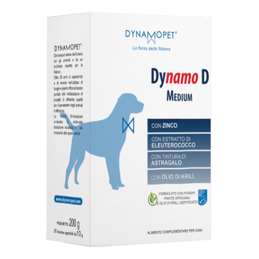 dynamopet srl dynamo d medium difesa attiva alimento complementare per cani 20 bustine da 10g - rafforza l'immunità del tuo amico a quattro zampe