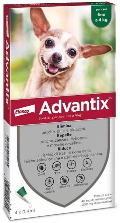 Elanco Italia Spa Advantix Spot On Per Cani Fino A 4Kg Soluzione 4 Pipette da 0,4ml