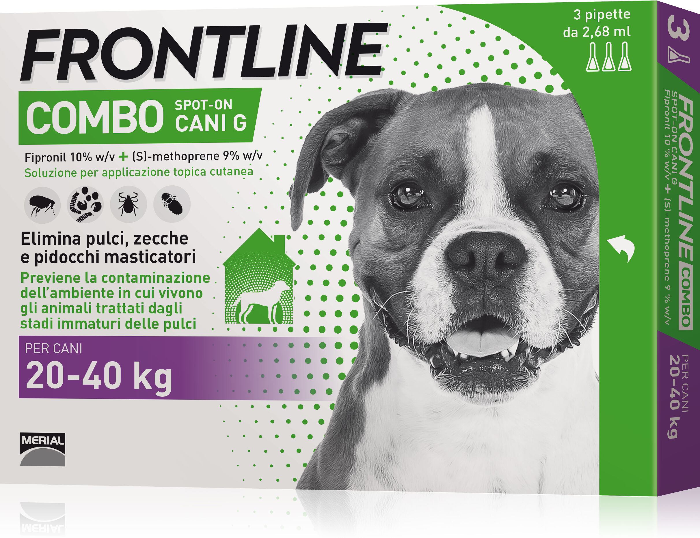 Boehringer Vet Frontline Frontline Combo Spot-On Cani 3 Pipette da 2,68ml 20-40Kg - Protezione Antiparassitaria per Cani di Taglia Media