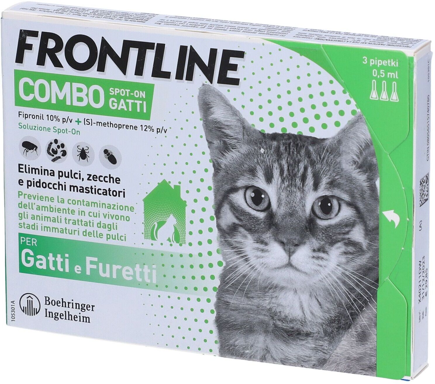 Four Pharma Cro Srl Frontline Combo Spot-On Gatti e Furetti - 3 Pipette da 0,5ml, Protezione Efficace contro Zecche e Pulci