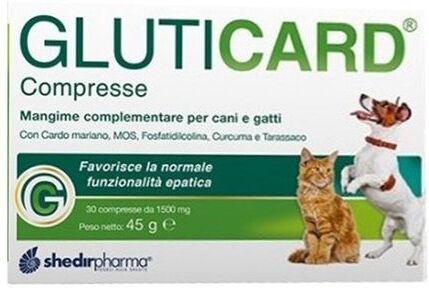 Shedir Pharma Srl Unipersonale Gluticard Mangime Complementare per Cani e Gatti - 30 Compresse, Supporto Cardiaco e Antiossidante