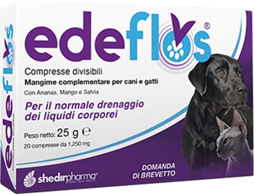 Shedir Pharma Srl Unipersonale Edeflos Mangime Complementare per Cani e Gatti 20 Compresse - Supporta il Normale Drenaggio dei Liquidi Corporei