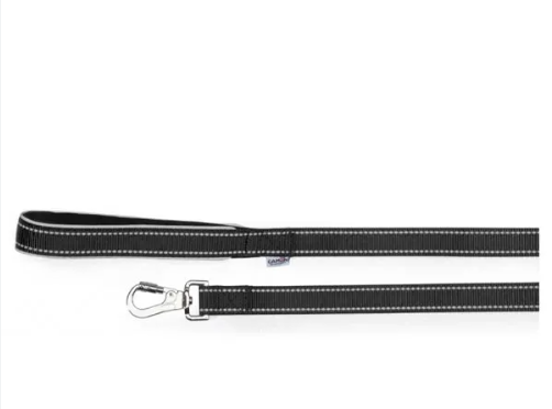Camon Spa Guinzaglio Nero 2x120cm con Maniglia in Neoprene e Cuciture Reflex - Per Passeggiate Sicure e Confortevoli