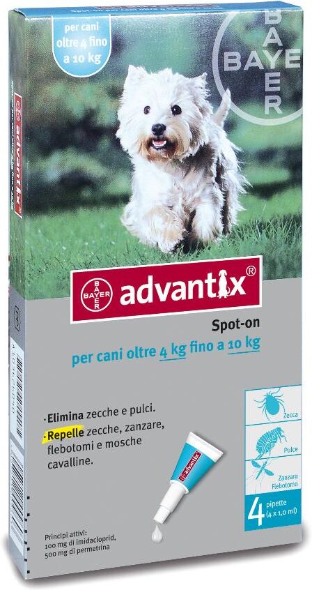 Elanco Italia Spa Advantage Spot On per Cani oltre 4kg fino a 10kg 4 Pipette - Trattamento Antiparassitario