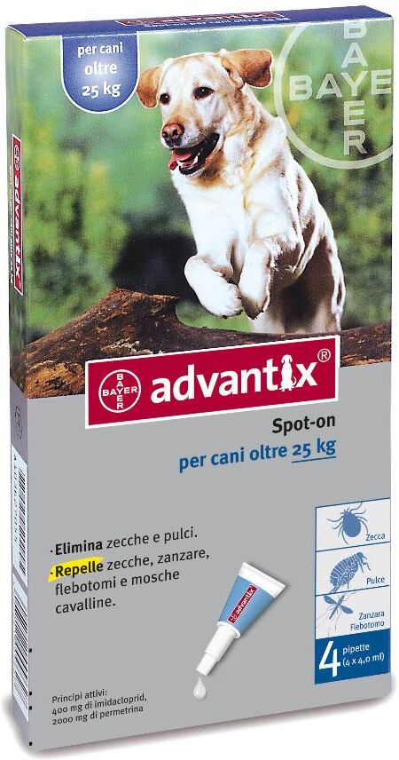 Elanco Italia Spa Advantix Spot On per Cani da 25 Kg - Marca XYZ - 4 Pipette da 4 ml - Protezione Antiparassitaria Efficace