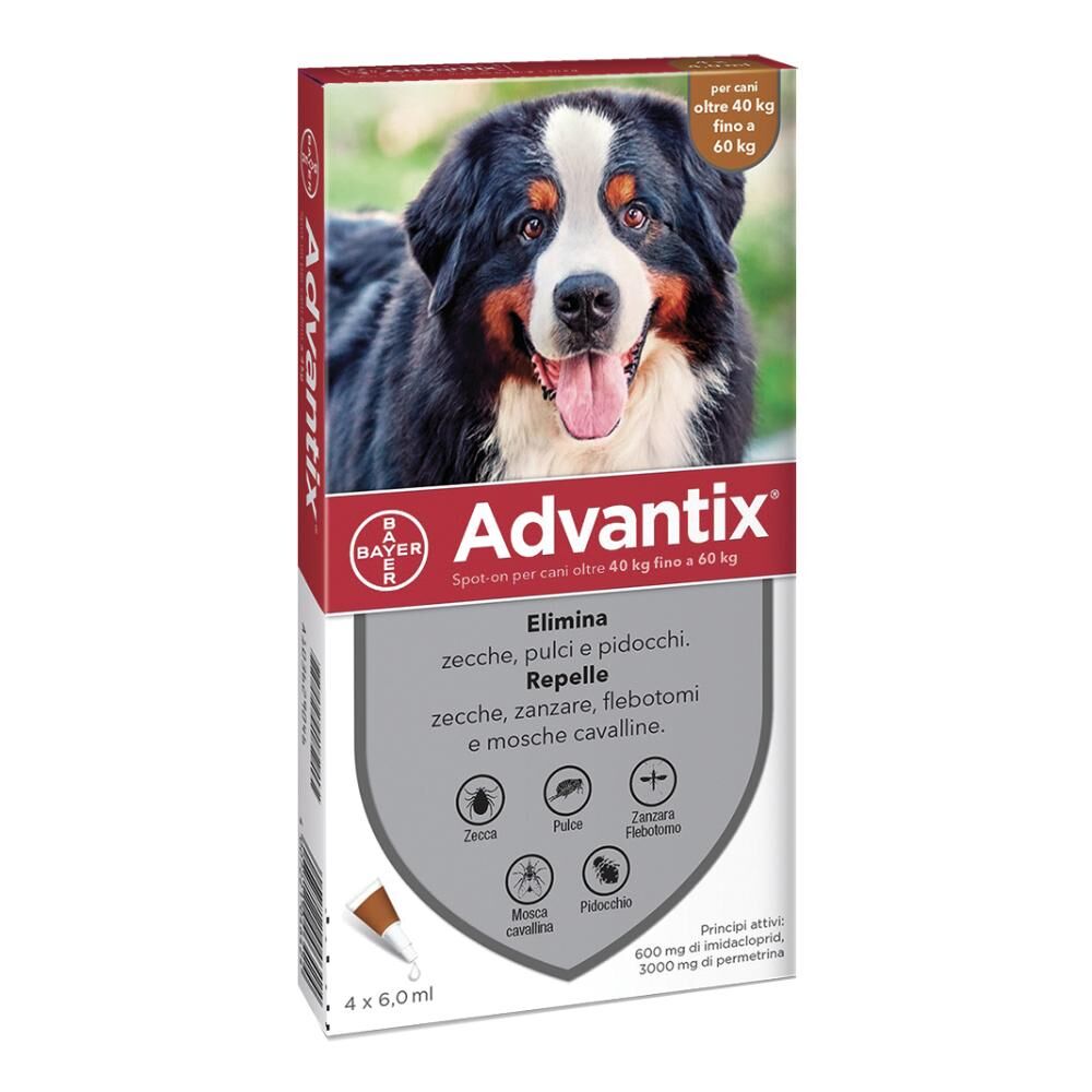 Elanco Bayer Vet Advantix Spot On per Cani da 40-60 Kg - Marca XYZ - 4 Pipette - Protezione Antiparassitaria Efficace