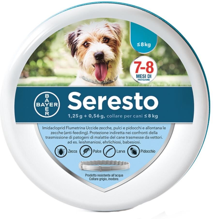 Elanco Bayer Vet Seresto Cani 1,25+0,56g 1-8kg - Collare Antiparassitario per Cani, Protezione Duratura, 1 Collare