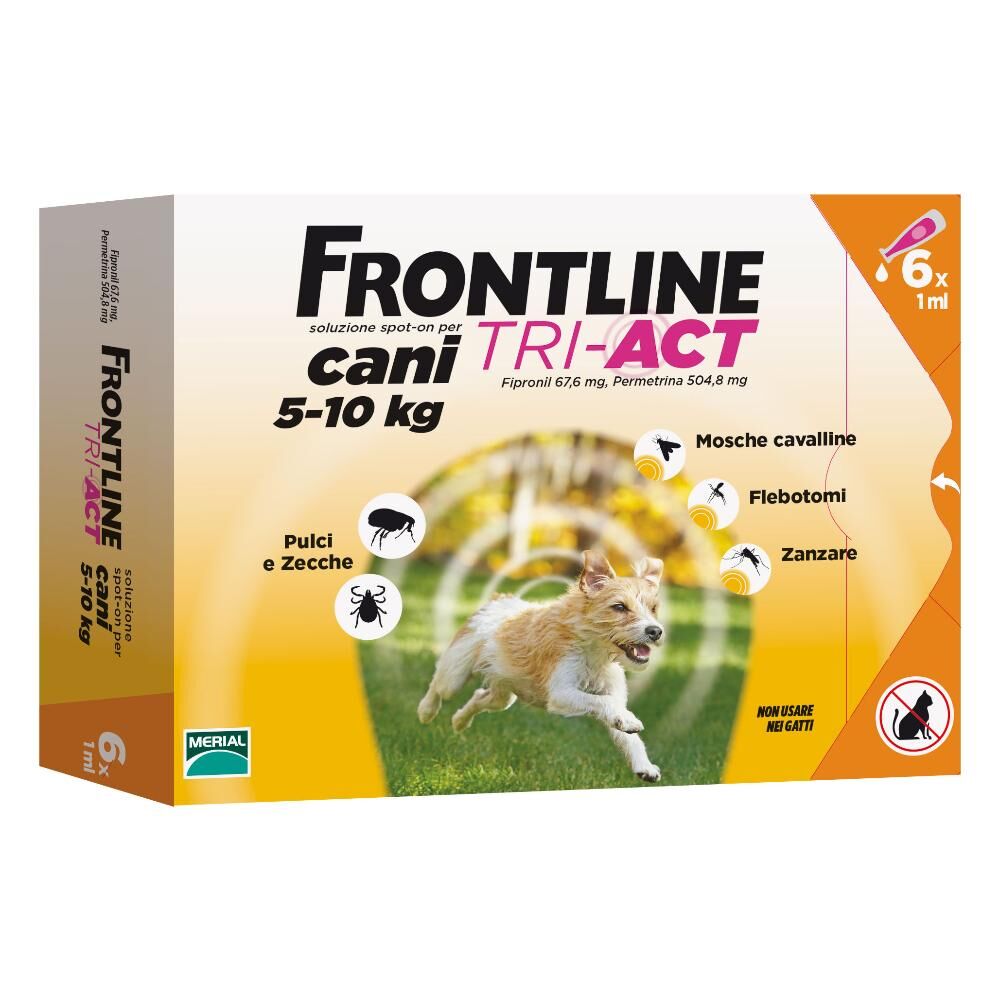 Boehringer Ing.Anim.H.It.Spa Frontline Tri-Act Antiparassitario per Cani 6 Pipette 1ml 5-10Kg - Protezione Efficace da Zecche, Pulci e Parassiti