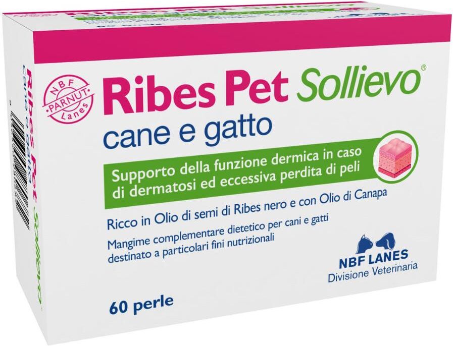 N.B.F. Lanes Srl Ribes Pet Sollievo Integratore per Cani e Gatti Dermatosis e Perdita di Pelo 60 Perle