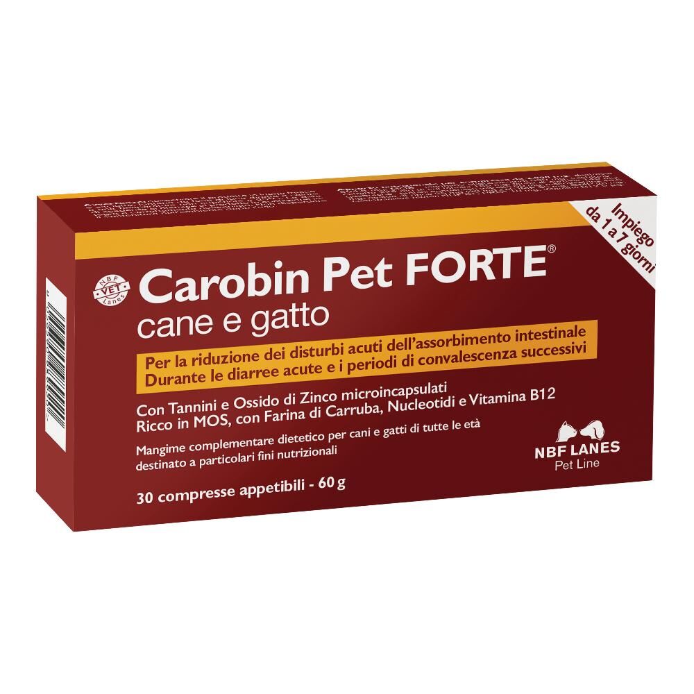 Nbf Lanes Vet Carobin Pet Forte 30 Compresse - Integratore per Cani e Gatti Durante le Diarree Acute