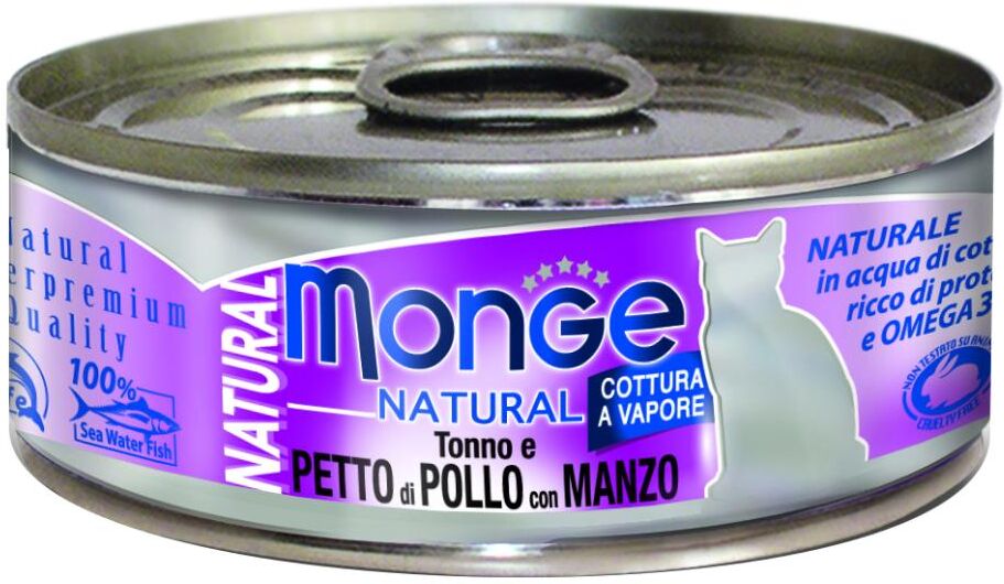 Monge & C. Spa Monge Cat Nat Pollo Petto Manzo 80g - Cibo Umido per Gatti con Pollo e Manzo