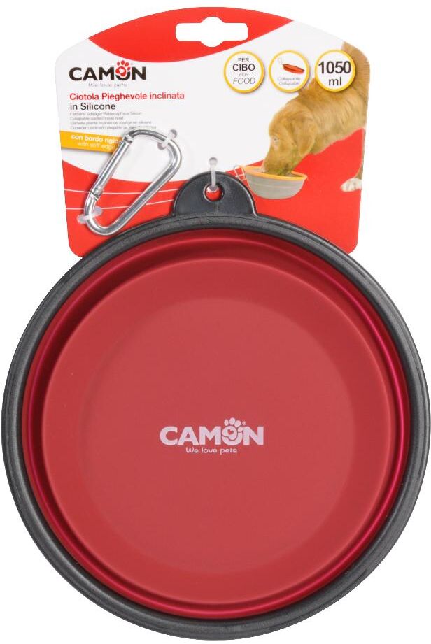 Camon Spa Ciotola Pieghevole Inclinata in Silicone per Cibo per Cani e Gatti 1050ml - Ergonomia per Pasti più Comodi