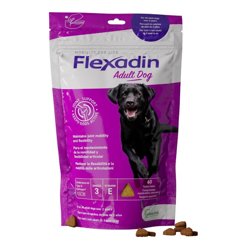 Vetoquinol Flexadin Adult Mangime Complementare Articolazioni Cani Adulti 60 Tavolette - Supporto Articolare di Qualità per Cani