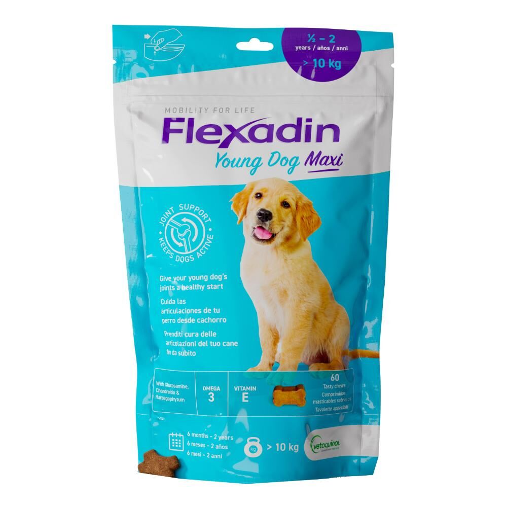 Vetoquinol Flexadin Young Mangime Complementare Articolazioni Cani Giovani Taglia Grande 60 Tavolette - Sostegno Articolare per Cani Giovani