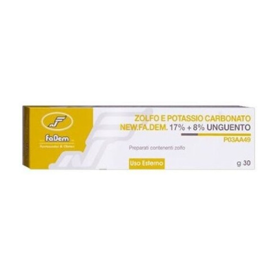 NEW FA DEM Srl Zolfo e Potassio Carbonato Unguento Dermatologico 30g - Trattamento per Pelli Irritate NEW FA DEM Srl Zolfo e Potassio Carbonato Unguento Dermatologico 30g - Trattamento per Pelli Irritate