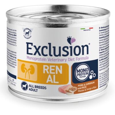 DORADO Srl EXCLUSION CANE DIET RENAL ALL BREEDS ADULT MAIALE SORGO RISO 200GR (lattina) DORADO Srl EXCLUSION CANE DIET RENAL ALL BREEDS ADULT MAIALE SORGO RISO 200GR (lattina)