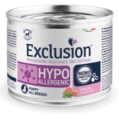 DORADO Srl EXCLUSION CANE DIET HYPOALLERGENIC ALL BREEDS PUPPY MAIALE PISELLI 200GR (lattina) DORADO Srl EXCLUSION CANE DIET HYPOALLERGENIC ALL BREEDS PUPPY MAIALE PISELLI 200GR (lattina)