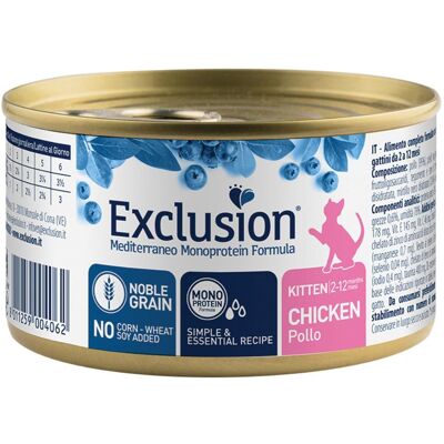 DORADO Srl EXCLUSION GATTO MEDITERRANEO MONOPROTEICO NOBLE GRAIN KITTEN POLLO 85GR (lattina) DORADO Srl EXCLUSION GATTO MEDITERRANEO MONOPROTEICO NOBLE GRAIN KITTEN POLLO 85GR (lattina)