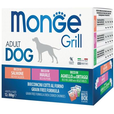 Cibo per cani Monge - Multi Pouches con Salmone, Maiale, Agnello - 12x100g Cibo per cani Monge - Multi Pouches con Salmone, Maiale, Agnello - 12x100g