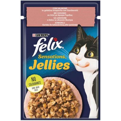 Felix Sensations Salmone & Gamberetti in Gelatina Cibo Umido Gatti - 80g Felix Sensations Salmone & Gamberetti in Gelatina Cibo Umido Gatti - 80g