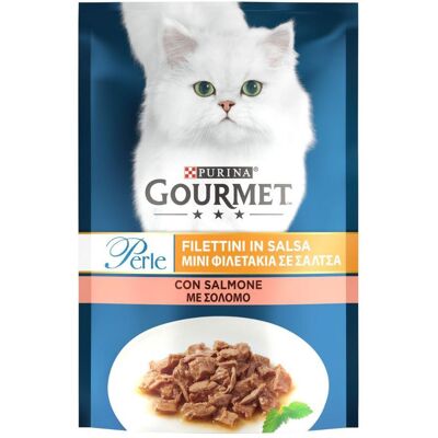 Filetti di Salmone Gourmet Perle in Salsa per Gatti - Cibo umido Filetti di Salmone Gourmet Perle in Salsa per Gatti - Cibo umido