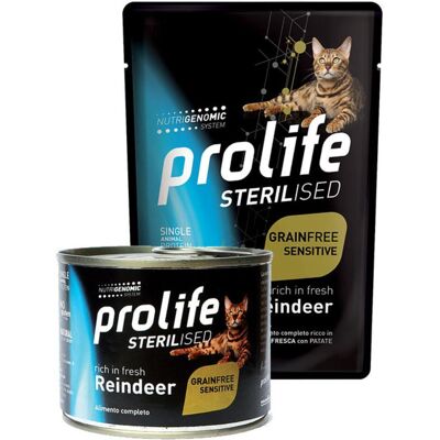 Prolife Sterilizzato Senza Cereali Sensitive Renna e Patate - Cibo Umido per Gatti Prolife Sterilizzato Senza Cereali Sensitive Renna e Patate - Cibo Umido per Gatti