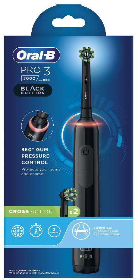 procter & gamble srl oral-b spazzolino elettrico pro 3 3000 black + 2 testine - pulizia avanzata per un sorriso sano