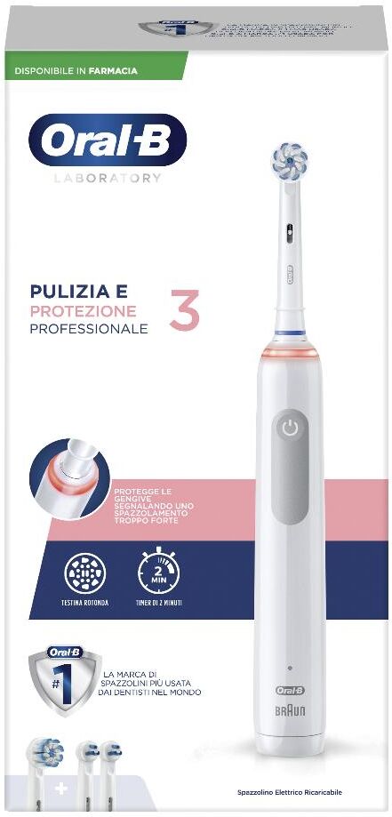 procter & gamble srl oral-b pro 3 laboratory spazzolino elettrico + 2 testine - pulizia avanzata con setole intercambiabili