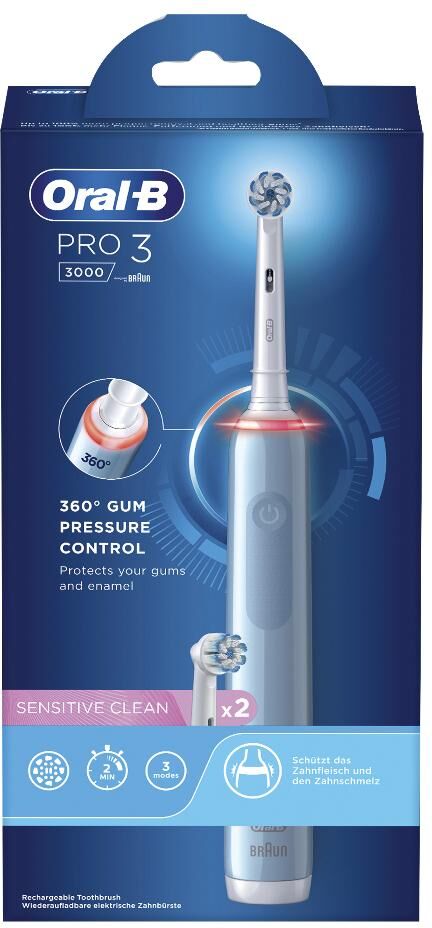 procter & gamble srl oral-b pro 3 3000 blu spazzolino elettrico ricaricabile - pulizia avanzata con 2 testine incluse