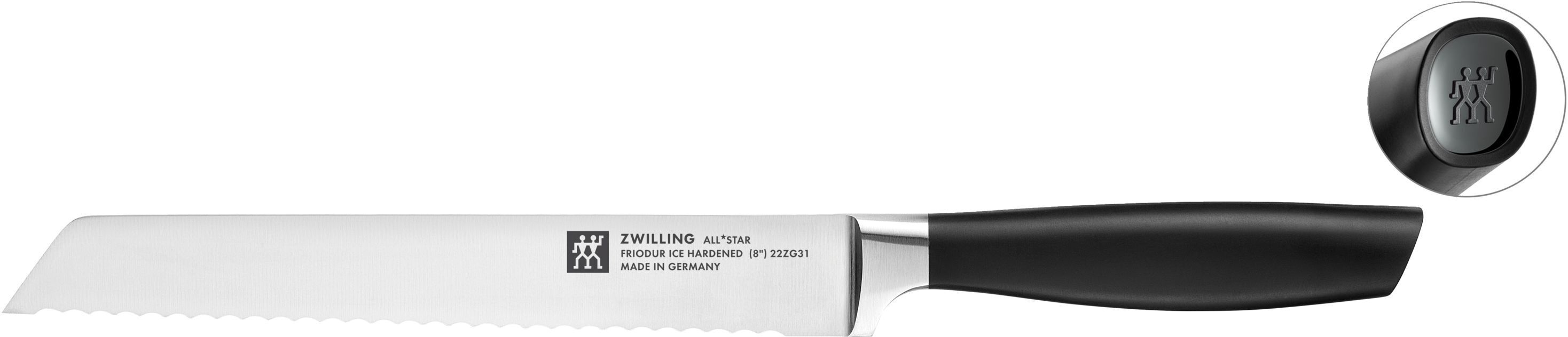 zwilling all * star coltello da pane 20 cm, nero