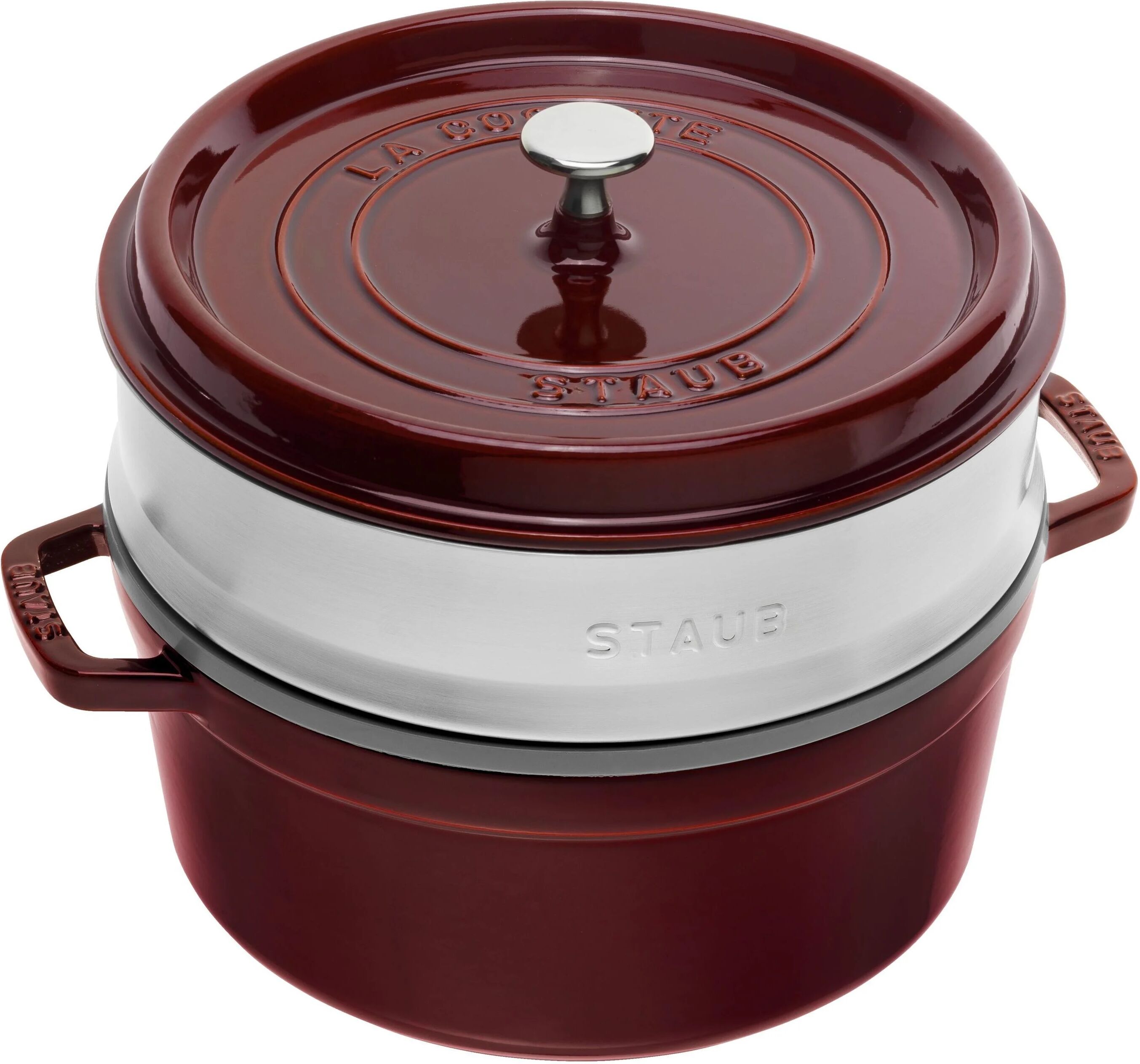 staub la cocotte con cestello a vapore rotonda - 26 cm, granatina