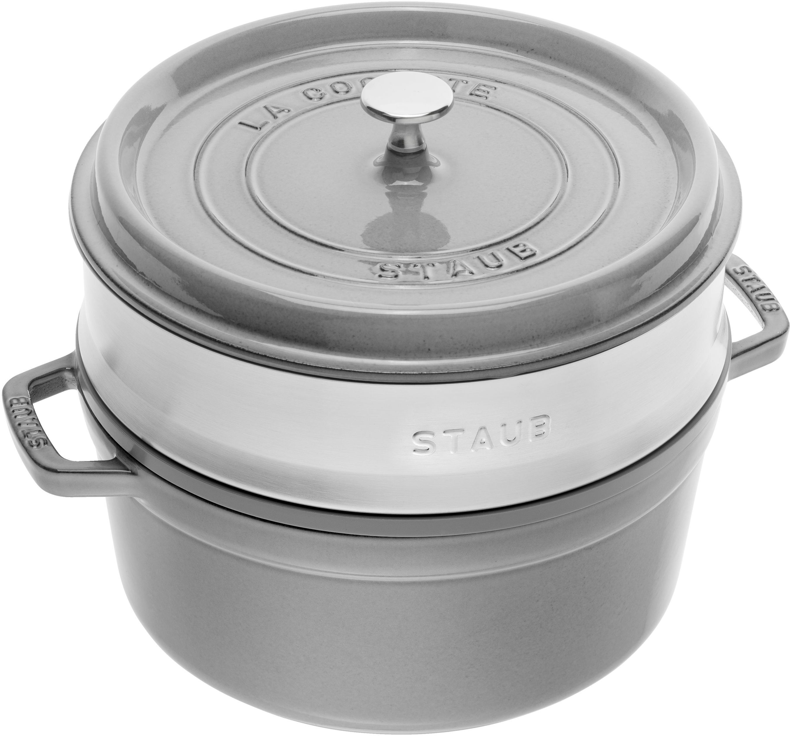 staub la cocotte con cestello a vapore rotonda - 26 cm, grigio grafite