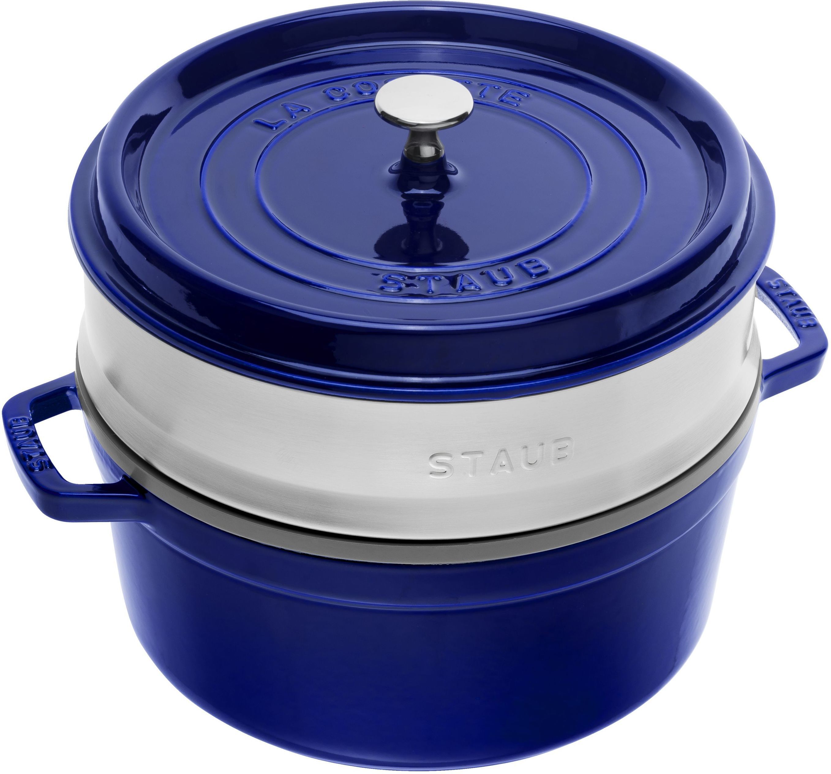 staub la cocotte con cestello a vapore rotonda - 26 cm, blu scuro