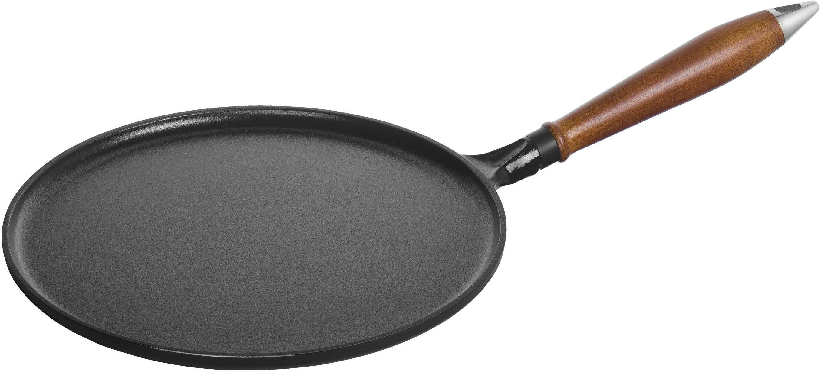 staub pans crepiere con manico in legno rotonda - 28 cm, nero