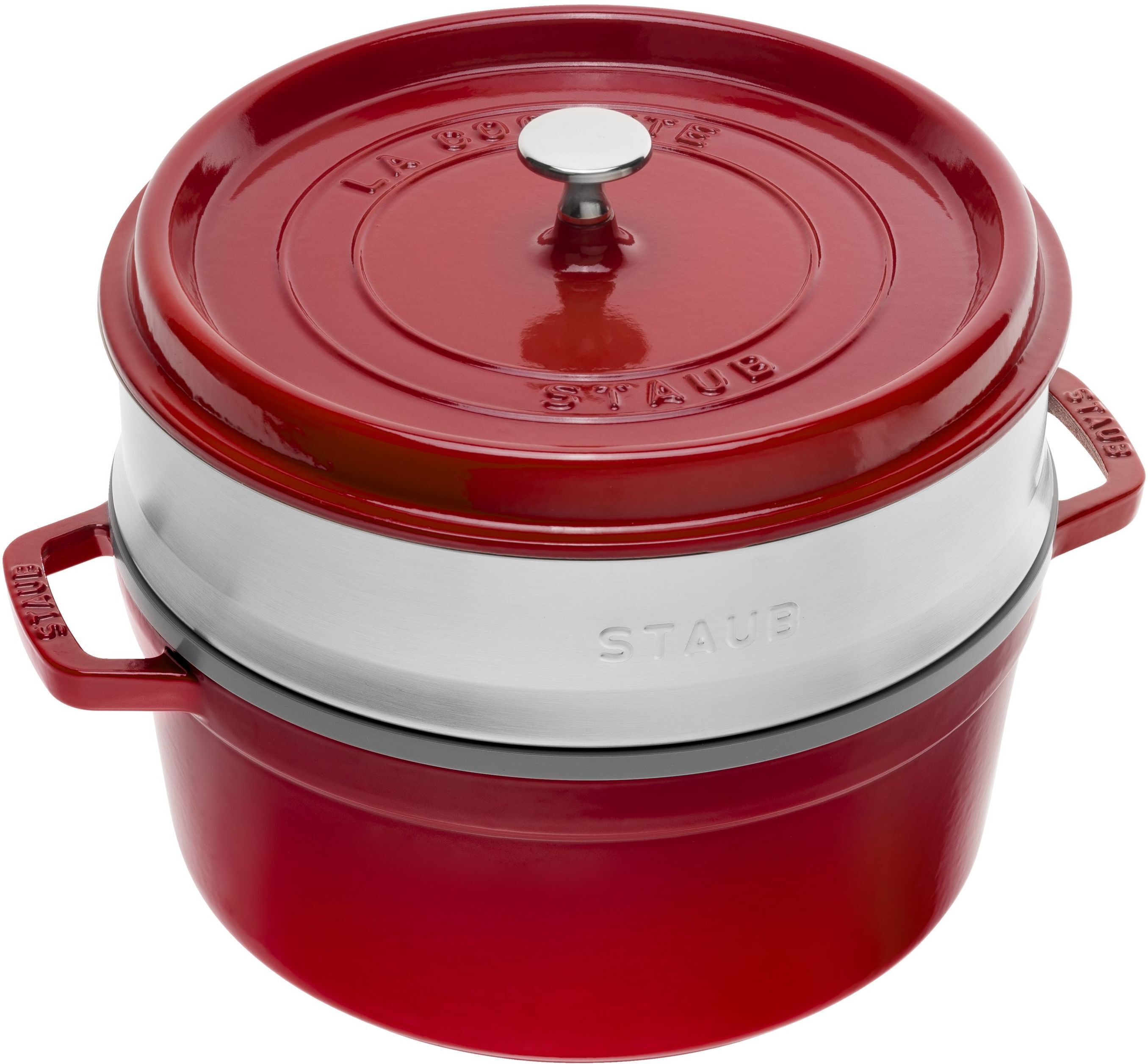 staub la cocotte con cestello a vapore rotonda - 26 cm, ciliegia