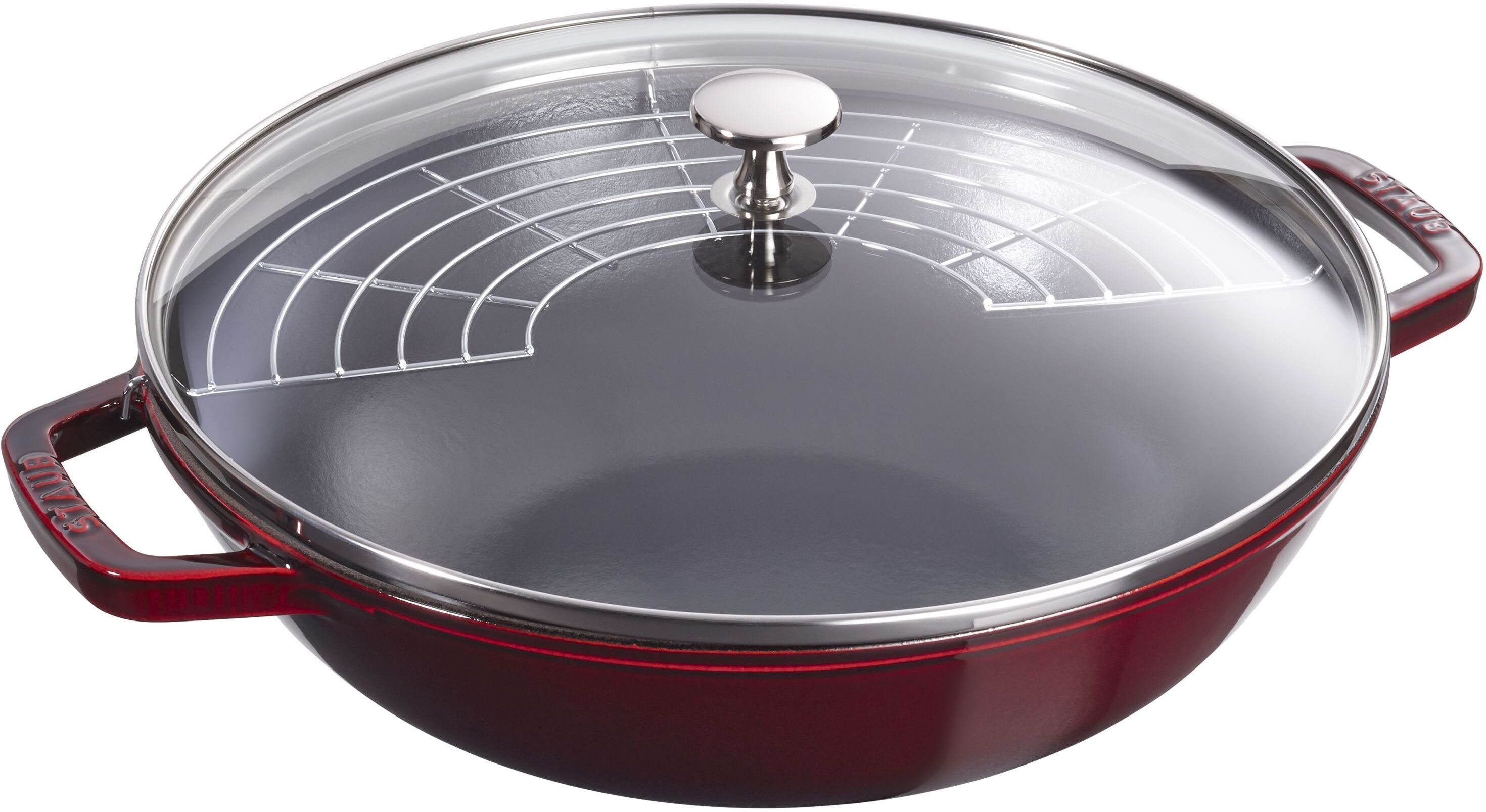 Staub Specialities Wok con coperchio in vetro rotondo - 30 cm, granatina